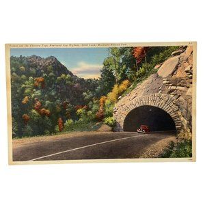 Great Smokey Mountains National Park Vintage Giant Linen Postcard Newfound Gap
